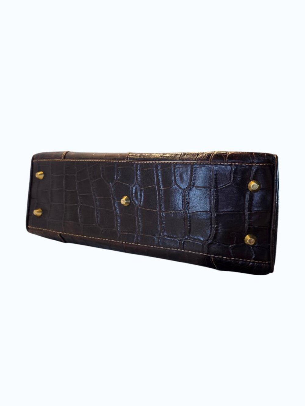 Green and Brown Croc One-of-a-Kind Designer Satchel by Yahn Vanziano NWOT - Picture 6 of 9